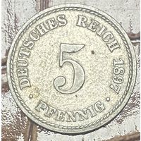 Монета 5 пфеннигов, 1897 год. Германская империя.