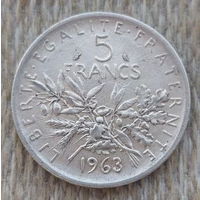 Франция 5 франков 1963 год, AU. Серебро. Предложи свою цену или обмен!