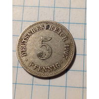 5 Пфеннигов Германия 1907 А год