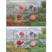 Два листа марок. Совместный выпуск Россия - КНДР. Цветы.