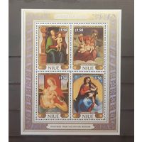 Ниуэ. 1986 год. Живопись. Образ Мадонны (чистый блок)