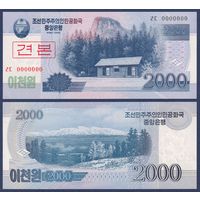Северная Корея (КНДР), 2000 вон 2008 (2009) г., P-65S (образец), UNC