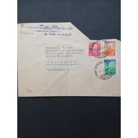 Польша 1950 Конверт с 3 марками с надпечаткой "GROSZY" на двух марках 1949 года Mi.518-519 и одной Mi.548 "Президент Владислав Берут" (гашение) Mi.621-622,651 каталог по маркам 10.00 евро