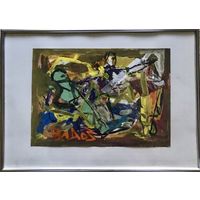 Акулов В.И. "Борьба"2003 г. Смешанная техника письма. Размер с рамой и паспарту 30,5х42,5 см.