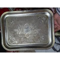 Поднос СССР металл немагнитный (латунь?) хромирование с орнаментом лот 1