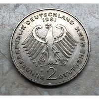 2 марки ФРГ 1981 г., 20 лет ФРГ 1949-1969, Теодор Хойс, F