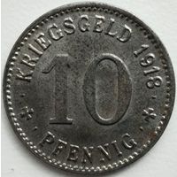 Kriegsgeld. Военные деньги. Тройхтлинген. Бавария. 10 пфеннигов. 1918 г.