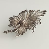 Антикварная серебряная филигранная брошь. Конец 19 в. 6х3 см