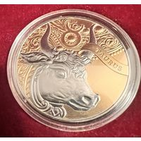 ТЕЛЕЦ 1 рубль. Модернизация #Belcoinart. Золочение, титанирование. Тираж модернизированной монеты 99 штук! В ОРИГИНАЛЬНОМ БАНКОВСКОМ ФУТЛЯРЕ! РЕДКОСТЬ!