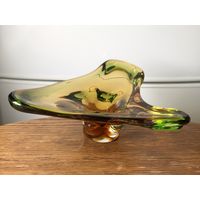 Ваза для фруктов цветное стекло Чехия 9х30см