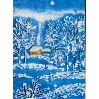 Подписанная двойная открытка 1983г. "С Новым годом! Домик в лесу" худ. Д. Ратникова