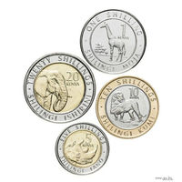 Кения 1, 5, 10, 20 шиллингов 2018 года, UNC. Герб. Фауна Лев, Жираф, Носорог, Слон. Предложи свою цену или обмен!
