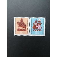 ГДР 1969 Горизонтальная сцепка марок из серии "Народное искусство в Лаузице" (чистые**) Mi.1521,1523 каталог 3.20 евро