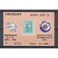 Почта. 100 лет ВПС. Уругвай. 1974. 1 блок. Scott N 893а (45,0 е)