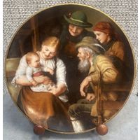 Фарфоровая настенная тарелка Bareuther Германия. Самые красивые семейные портреты Франца фон Дефреггера. Визит к бабушке и дедушке. 20 см. 1991 год.