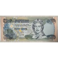 Банкнота Багамские острова. Багамы. 1/2 доллара. 50 центов. 2001 год. НЕ БЫЛА В ОБОРОТЕ.