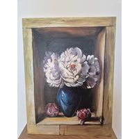 Картина, акрил, холст на картоне, 30х40см, "Пионы"