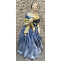Английская винтажная фарфоровая статуэтка Royal Doulton Адриенна, женщина в синем платье. Высота 20 см. 1963 год.