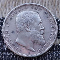 Германия 3 марки 1909 года, F. Вильгельм II Вюртембергский. Серебро! Сторгуй за свою цену, предложи обмен! S120