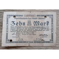 Werty71 Германия 10 Марок 1918 Гроссгельд банкнота Альтона Алтона Altona банкнота коричневая