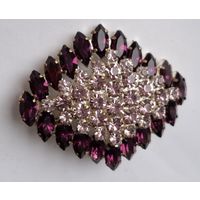 Аметистовая брошь. Фигурный ромб. Кристаллы. Чехословакия