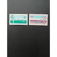 ГДР 1961 Полная серия марок "Чемпионат мира по рыбной ловле" (гашение с клеем и с наклейками) Mi.841-842 каталог 4.50 евро
