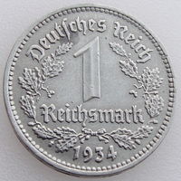Германия, Третий рейх, 1 рейхсмарка 1934 года (А) м.д. Берлин, сост. AU, KM #78
