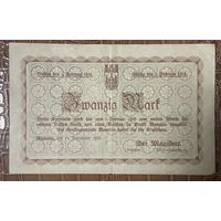Банкнота 20 марок 1918 год. Бунцлау. Веймарская республика.