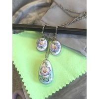 Серьги двухсторонние с кулоном скань, финифть, винтаж, СССР, мельхиор