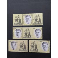 ГДР 1963 Марка в сцепке с купоном различной комбинации "Сохранение национальных мемориалов. Память выдающимся спортсменам (чистые**) Mi.983 каталог 1.40 евро
