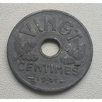 Франция 20 сантимов, 1941. "VINGT".  1-8-1
