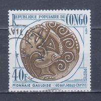 [1124] Конго 1975. Нумизматика.Античная гальская монета.Монеты на почтовых марках. Гашеная марка.