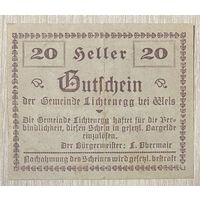 Нотгельды Австрия  Лихтенегг, 20 геллеров 1920 год
