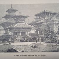 .	 УЛИЦА ВЪ ГОРОДЕ БАНГКОКЕ. гравюра конец 19в.-20в.  26х17см.