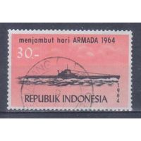 [303] Индонезия 1964. Военно-морской флот.Корабли.Подводная лодка. Гашеная марка.