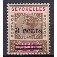 67.BrKSe. Великобритания. Колонии. Сейшельские острова. Виктория. Стандарт. Надпечатка нового номинала. 3C. 1901 г. Mi.#32.