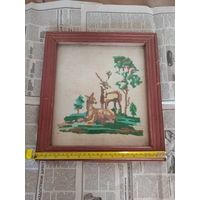 Вышивка Олени на поляне. Винтаж