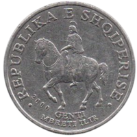 Республика Албания. 50 леков (лек) 2000. Гентий (Король (Царь) Иллирии) верхом на коне.