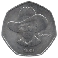 Республика Никарагуа. 5 кордоб 1980. UNC. Аугусто Сесар Сандино (Национальный герой Никарагуа). Нечастая.