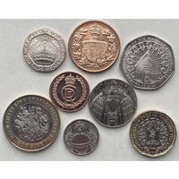 Гибралтар 1, 2, 5, 10, 20, 50 пенсов, 1, 2 фунта 2023 - 2024 гг. Полный набор 8 шт.