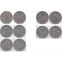 Республика Сингапур. 20 центов 1986, 1987, 1989, 1990, 1991. Щит выше щитодержателей. Цветок каллиандра. Погодовка. Цена за одну монету.