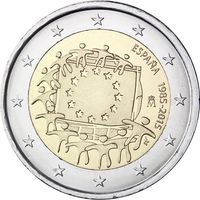 2 евро Испания 2015 30 лет флагу UNC из ролла