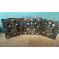 Складень Деисус Поясной, трёхстворчатый, эмали.