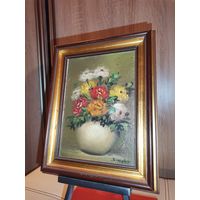 Картина небольшого размера "Розы", маслом на холсте, подпись автора, размер 24*19 см.