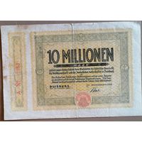 Германия 10 млн марок 1923 Дуйсбург (Duisburg) 1179.а ВЗ круги РЕДКОЕ ДЛЯ БАНКНОТ МОНЕТНОЕ ОТНОШЕНИЕ АВЕРС/РЕВЕРС