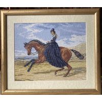 Панно- вышивка мелким крестиком " Всадница" 28х31 см.