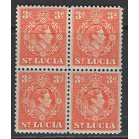 1938 Сент-Люсия /St Lucia** 3d Георг VI  Кварт блок SG#133a