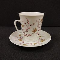 Чашка с блюдцем (чайно-кофейная пара) Розовые веточки, костяной фарфор. ЛФЗ