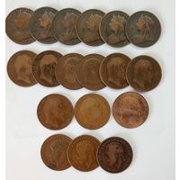 Лот монет Англия. Виктория, Эдвард VII, Георг V, 1899г-1910г и 1919г (18 штук)