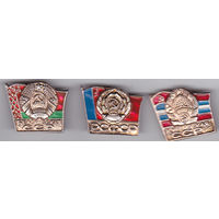 Гербы и флаги республик: Белорусской ССР, РСФСР, Киргизской ССР.